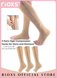 Buy 3 Pairs High Compression Socks for Mens and Womens Support Circulation Recovery Athletic Fit Running Splints Flight Travel Boost Endurance Protection Achilles Tendon in UAE