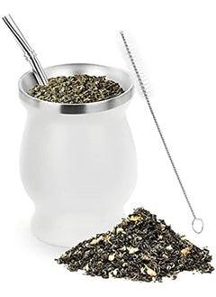 Buy Yerba Mate Tea Cup Set, Mate Gourds Cup for Yerba Mate with Straws, Stainless Steel Double Wall Insulation Gourd Tea Cup Mate Straw Set, 8 Ounces (White) in Saudi Arabia