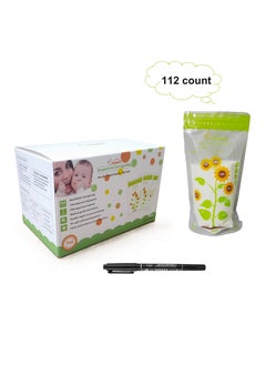 اشتري 112pcs BPA Free 250ML Baby Self-standing Bottom Design Breast Milk Bags With Double Zipper and 4 Layers Of Double Sealed Sides Seam Milk Storage Bags Additional Mark Pen في السعودية