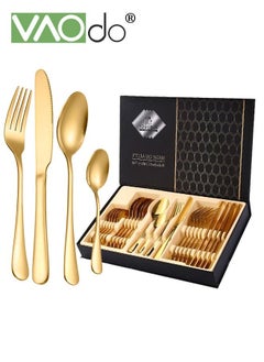 اشتري 24 PCS Silverware Set Service for 6 Premium Stainless Steel Flatware Set Mirror Polished Cutlery Utensil Set Durable Home Kitchen Eating Tableware Set Include Fork Knife Spoon Set Dishwasher Safe Gold في الامارات