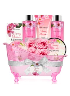 Buy Gift Basket for Women-Spa Gift Baskets Body&Earth 8 Pcs Women Bath Sets with Cherry Blossom&Jasmine Scent Bubble Bath,Shower Gel,Body & Hand Lotion,Bath Salts,Gifts Set for Women in UAE