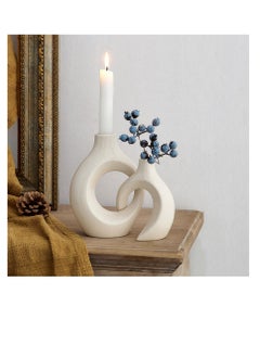 Buy White Ceramic Candle Holder, Taper Candle Holder, Modern Candle Holder, Decorative Candle Stick, Candle Holder Decor for Table, Minimalist Candle Holders for Living Room, Lvory in UAE