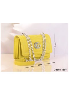 Buy Stitched Cross-Body Bag With Metal Handle Yellow in Egypt