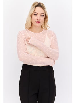 Buy Women Textured Long Sleeve Bodysuit, Pink in UAE