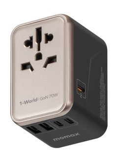 Buy Momax UA8 1-World 70W GaN 5 Ports + Multi Plug Travel Adapter Multi Volt 100-250V USB-C / USB-A - Titanium in UAE