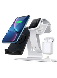 اشتري Aluminum 3 in 1 Wireless Charger Stand For iPhone 15/14/13/12/11 Qi Fast Charge Dock Station Vertical for Apple Watch Ultra 2/9/8/7/6/5/4/3/2/SE Silver في الامارات