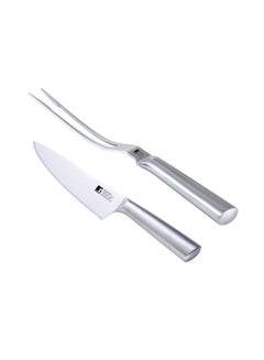 Buy 2-Piece Cut Bbq Stainless Steel Knife And Meat Fork Set in UAE