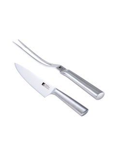 اشتري 2-Piece Cut Bbq Stainless Steel Knife And Meat Fork Set في الامارات