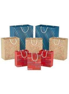 اشتري Recyclable Gift Bag Assortment (8 Bags: 3 Small 6" 3 Medium 9" 2 Large 13") Celebrate Stars Stripes Red Blue Kraft Brown For Birthdays Graduations Father'S Day في الامارات