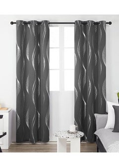 Buy 2-Piece Thermal Insulated Blackout Curtains Dark Grey/Silver 100x200cm in UAE