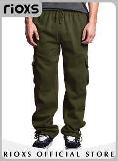 Buy Mens Sports Loose Pant Casual Cargo Sweatpant Running Jogging Athletic Workout Trouser With Multiple Pockets in UAE