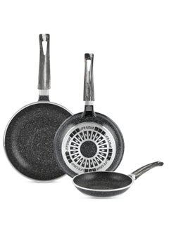 اشتري Frying Pan Set - Multi Layer Granite Coating Fry Pan | Include 20 CM, 24 CM, 28 CM Non Stick Pan | Heat-Resistant Handle Hanging Loop في الامارات