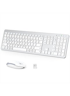 اشتري GK08 Wireless Keyboard and Mouse - Rechargeable, Ergonomic, Quiet, Full Size Design with Number Pad, 2.4G Stable Connection Slim Mac Keyboard and Mouse for Windows Mac OS Computer في الامارات