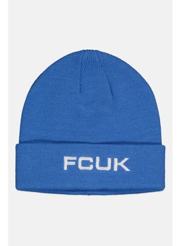 Buy Men Knitted Embroidered Logo Beanie, Light Blue in UAE