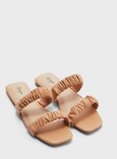 Buy Ruched Double Strap Flat Sandal in Saudi Arabia
