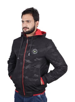 Buy Men's Casual Contrast Hooded And Side Pockets Detail Puffer Vest Jacket Black   Double-Sided Windproof Jacket With Hood in UAE