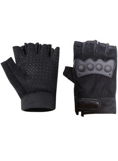 Buy Half Finger Gloves With Hard Rubber Knuckle Protection For Gym Exercises & Cycling, Black in Egypt