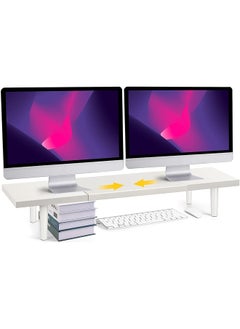 Buy Dual Monitor Stand Riser For Desk Adjustable Length 32 40 Inch，Large Desktop Computer Monitor Riser For 2 Screens，Desk Shelf Organizer Riser Stand For Computer Laptop Pc Printer Tv White in Saudi Arabia