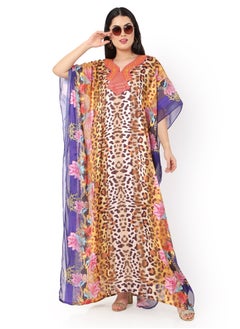 Buy DIGITAL MULTICOLOUR LEOPARD PRINTED LONG STYLISH ARABIC KAFTAN JALABIYA DRESS in Saudi Arabia