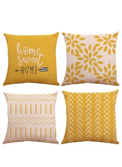 اشتري Pillow Covers 18x18 Set of 4, Modern Sofa Throw Cover, Decorative Outdoor Linen Fabric Case for Couch Bed Car Home Decoration 45x45cm (Yellow, 18x18, 4) في الامارات