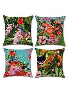 Buy Cushion Covers Set, Outdoor Waterproof Green Leaf of 4 Tropical Plant Square Linen Throw Pillow Covers, KASTWAVE Suitable for Sofa Garden, Terrace, Bench Home Bed Decorative Cushion Cover, 45 x 45cm in Saudi Arabia