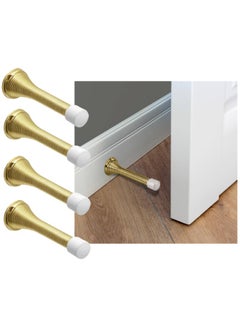 اشتري Pack Of 4 Brass Plated Door Stopper Spring Stud Type Slip Resistant For Tiles Carpet Wood And Laminate Floors And Other Floor Surfaces Stop في الامارات