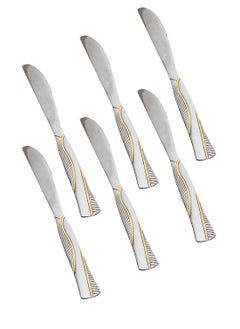 Buy Stainless steel dinner knife with golden style 6 pieces in Saudi Arabia