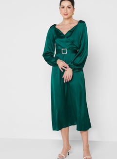 Buy Puff Sleeve Satin Dress in UAE