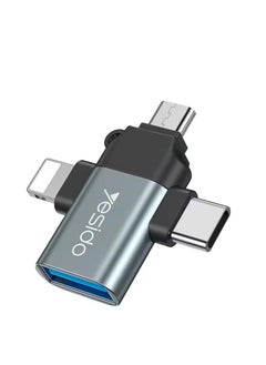 اشتري Yesido 3-in-1 USB-C to Micro 8-Pin OTG Adapter Mobile Phone to USB 3.0 for IP for Computer Use في الامارات