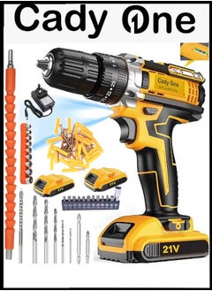 Buy 21 Volt cordless electric drill with heavy-duty lithium battery, screwdriver for home and outdoor use, with carrying bag, two batteries and charger in Saudi Arabia