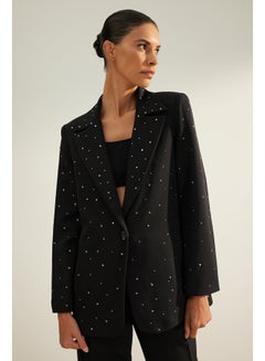 Buy Black Regular Lined Stone Woven Blazer Jacket TWOAW24BC00078 in Egypt
