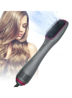 Buy 3 in 1 Professional Hair Dryer & Straightening Brush 1200W Powerful Hot Air Brush With 3 Heat Speed Mode For All Hair Types Pink/Grey in UAE