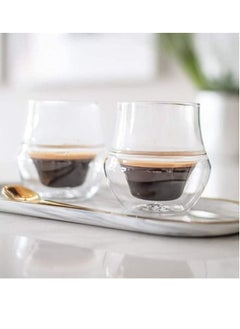 Buy Fancy Double wall Espresso glass cups, Set of 2 75ml "2.5oz", Double Wall Glass to single wall, Insulated Layer Coffee Cups, Clear Borosilicate Glass, Perfect for espresso, for him/her in UAE