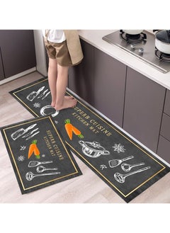 Buy 2 PCS Set Large Kitchen Mats with Thick Non-Slip Bottom for Kitchen Floor with Beautiful Design (50×80CM And 50×160CM) in UAE