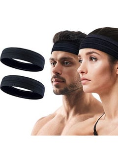اشتري 2 Pack Black Headband, Head Band for Woman Sport Headband for Men, Gym Hair Band, Running Sweat Bands, Silicon Non Slip Exercise Headbands, Headband Women في الامارات