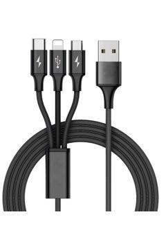 Buy Rapid Series 3-in-1 Nylon Braided Charging Cable Micro and Lightning and Type-C  3A 1.2M Black in UAE
