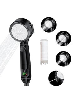 Buy Energy Saving Shower Head, Water-Saving Shower Head, Hand Shower, 4 Jet Types, High Pressure Spray Shower Heads, Water Saving Shower Head with Temperature Display (Blcak) in Saudi Arabia