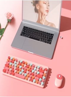 Buy Wireless Keyboard And Mouse Combination Cute Round Key Wireless USB Smart Power Saving Ultra-Thin Integrated For Laptop Computer PC And Desktop Pink in UAE