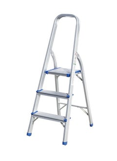 Buy Aluminum folding ladder with 3-step platform, silver 130x35x25cm in Saudi Arabia