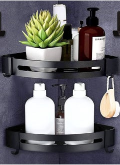 Buy 2 pcs Bathroom Shelves, Non Drilling Stainless Steel Corner Shower Caddy, Self-Adhesive Bathroom Shelves Accessories Organizer, Rust Free Shelves for Kitchen with Towel Hanging Hooks in UAE