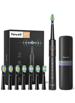 اشتري Sonic Electric Toothbrush for Adults and Kids, Rechargeable Electric Toothbrush with 8 Brush Heads, 5 Modes, Timer, One Charge for 30 Days， Black في السعودية