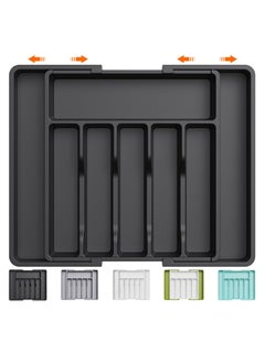 Buy Drawer Organizer,Expandable Utensil Tray for Kitchen,BPA Free Flatware and Cutlery Holder,Adjustable Plastic Storage for Spoons Forks Knives,Large,Black in Saudi Arabia