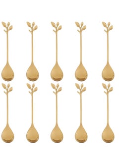 اشتري 10 Pack Stainless Steel Gold Leaf Coffee Spoon Creative Tableware Dessert Spoons Stirring Mixing Sugar Stir Ice Cream Cake Teaspoon Set في السعودية