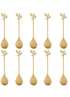 Buy 10 Pack Stainless Steel Gold Leaf Coffee Spoon Creative Tableware Dessert Spoons Stirring Mixing Sugar Stir Ice Cream Cake Teaspoon Set in Saudi Arabia