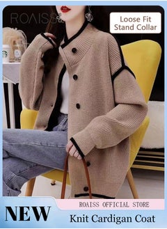 Buy Ladies Knitted Cardigan Casual Regular Fit Long Sleeve Top Women Solid Color Cardigan Female Casual and Versatile Knitted Coat in Saudi Arabia