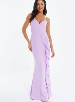 Buy Waterfall Trim Surplice Neck Dress in UAE