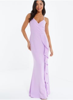 Buy Waterfall Trim Surplice Neck Dress in UAE