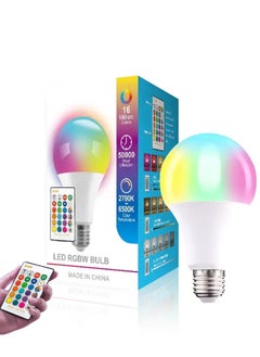 اشتري Smart  LED Color Changing Light Bulb, 10W RGB Light Bulbs with Remote, Dimmable 60W Equivalent Daylight White Timing Function - A19 E26 Screw Base RGB Bulb for Home Decor,Bedroom,Party(1Pack) في الامارات