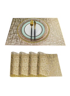 اشتري Gold Rectangle Placemats, 4 Pcs Metallic Vinyl Place Mats, Easy-to-Clean, Non-Slip, Stain and Heat Resistant, Washable and Wipeable, Modern Table Mats for Dining, Wedding, Party, Festival في السعودية