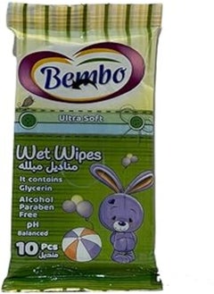 اشتري Bembo Wet Wipes Ultra soft -Glycerin -Paraben free PH balanced Green-10 PCS في مصر